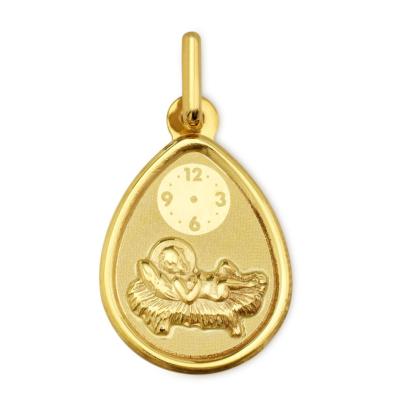 Médaille Enfant Jésus horloge OR Jaune 9 Carats