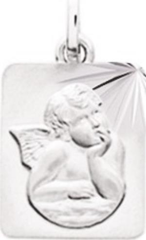 Médaille, Ange, Rectangulaire, Ciselé, OR Blanc 18 Carats 20833GR