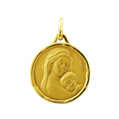 Médaille Vierge à l'Enfant Or jaune 16 mm