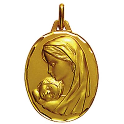 Médaille Vierge à l'Enfant Ovale 16 mm Or jaune 18 Carats