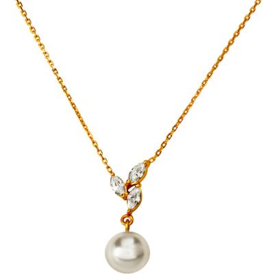 Collier Plaque OR perle +Oxydes de Zirconium 45 cm & Altesse &