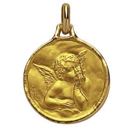 Médaille, Ronde, Cachet, Ange de Raphaël, 16mm  OR Jaune 18 Carats