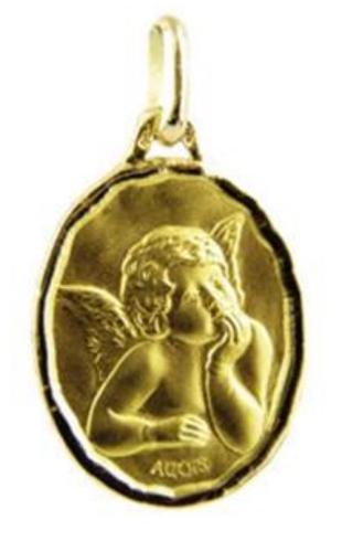Medaille, Ovale, Ange, Raphaël, Or jaune 16 mm, Augis