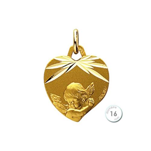 Médaille, Ange coeur, 16mm, OR Jaune 18 Carats