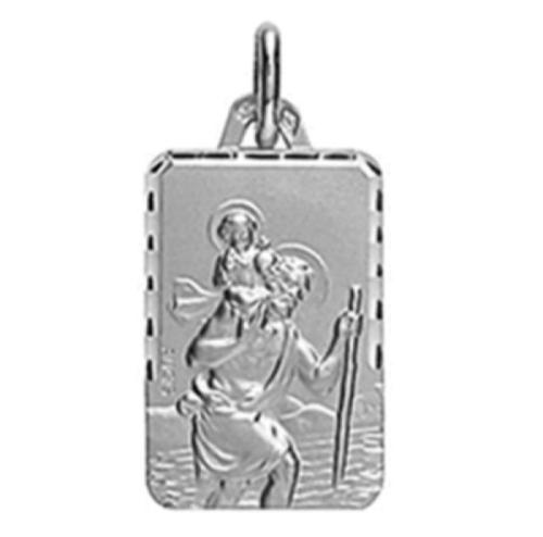 Médaille, Saint Christophe, Rectangulaire, OR Blanc 18 Carats Augis 5500000800