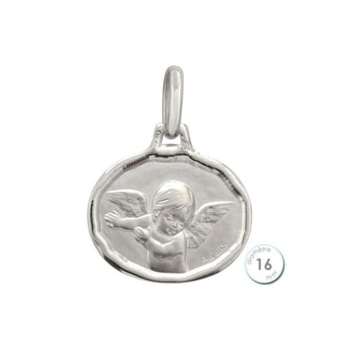 Médaille, Ange, Ovale, 16 mm OR Blanc 18 Carats