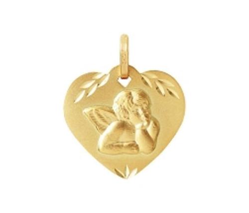 Médaille, Coeur,  Ange OR jaune 9 carats