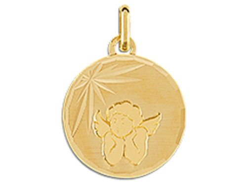 Médaille, Ange, Ronde, Mat et Brillante, OR Jaune 18 k R1100